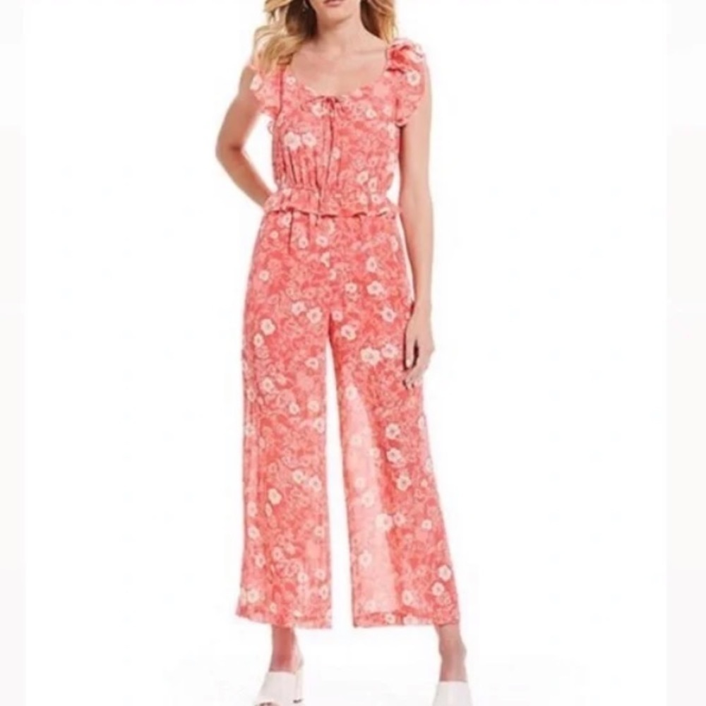 A LOVES A Floral Ruffle Sleeveless Wide Leg Jumpsuit Size Large